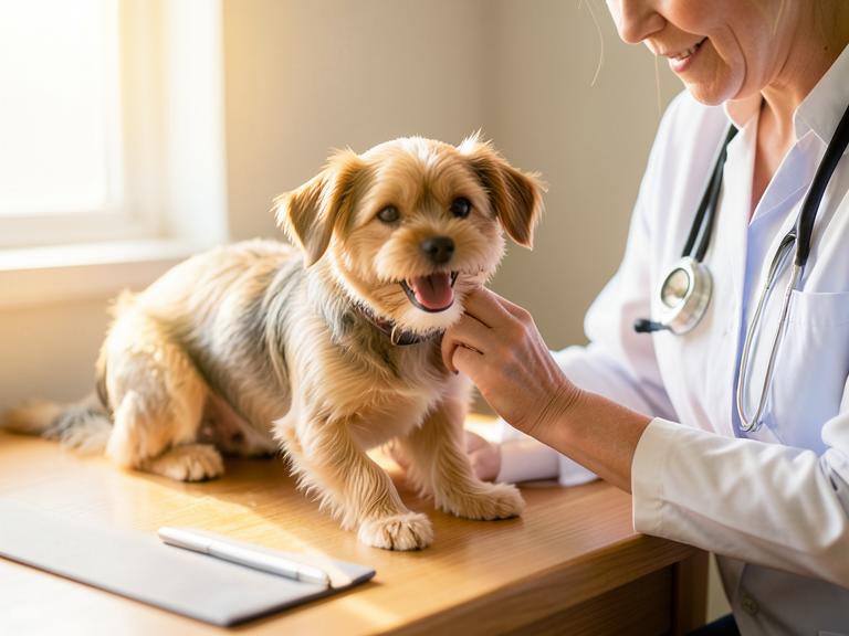 A small dog being examined by our veterinarian