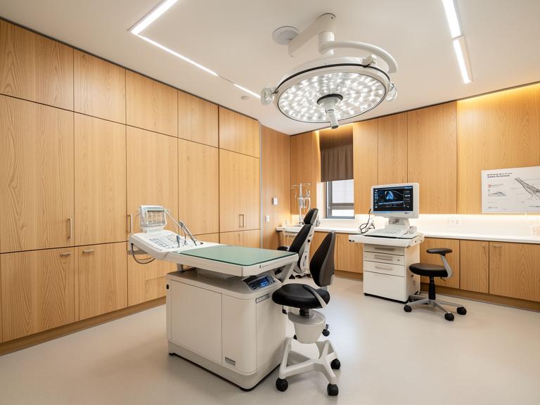 Our operating theatre with warm wood finishes
